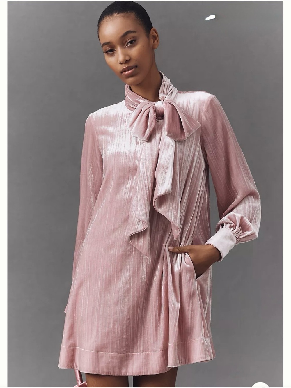 Maeve Dusty Rose Velvet Tie-Neck Tunic